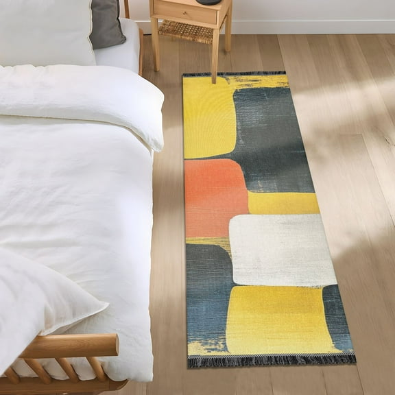 Black and Yellow Abstract Squares Bedroom Runner Rug 2'x 6' Non Slip Carpet Indoor Home Area Rug Living Room