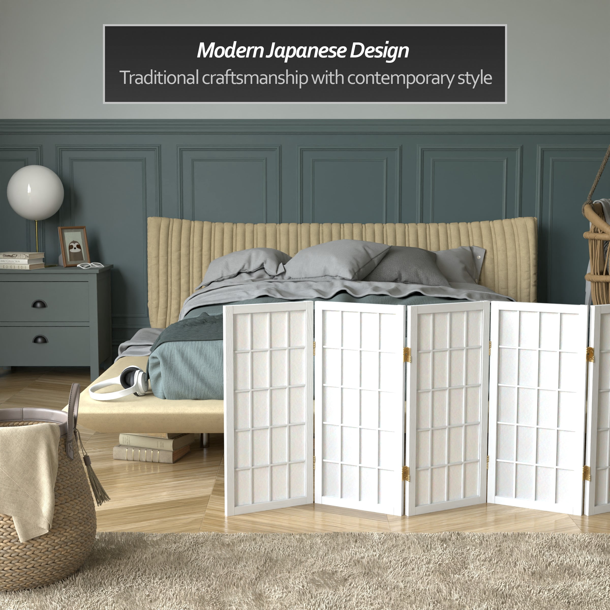 Oriental Furniture 2 Ft Tall Desktop Window Pane Shoji Screen, white, 8 panel