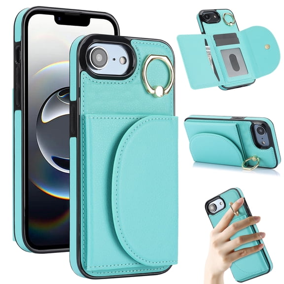 Allytechgroup Wallet Phone Case for Apple iPhone 16e/17e, Shockproof PU Leather TPU iPhone 16e Case with Card Holder & Ring Stand Protective iPhone 16e / 17e Cover, Green