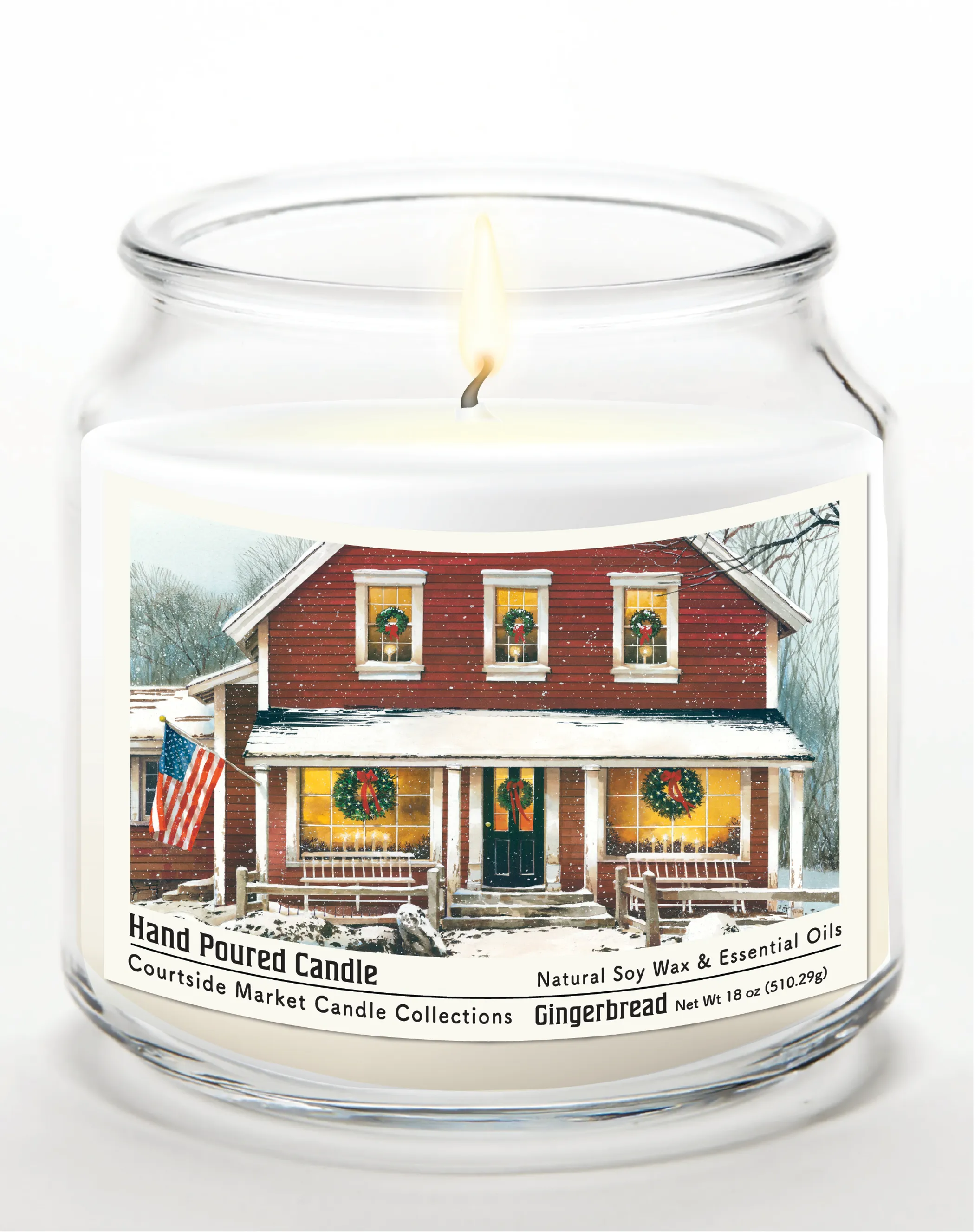 Courtside Market Christmas Farmhouse Candle Glass Jar with Glass Lid