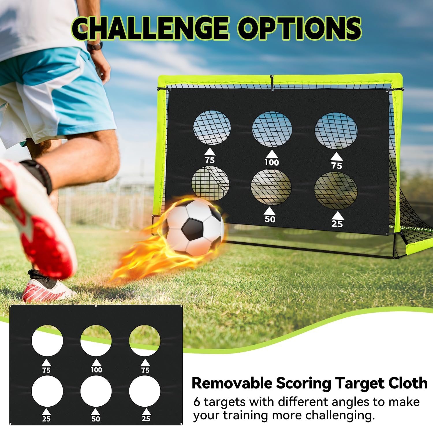 Kids Soccer Goals for Backyard Set of 2-6x4 ft Portable Pop Up Soccer Nets Training Equipment with Soccer Ball, Ladder, Cones, Ideal Birthday for Kids,Baseball & Softball Batting Cages