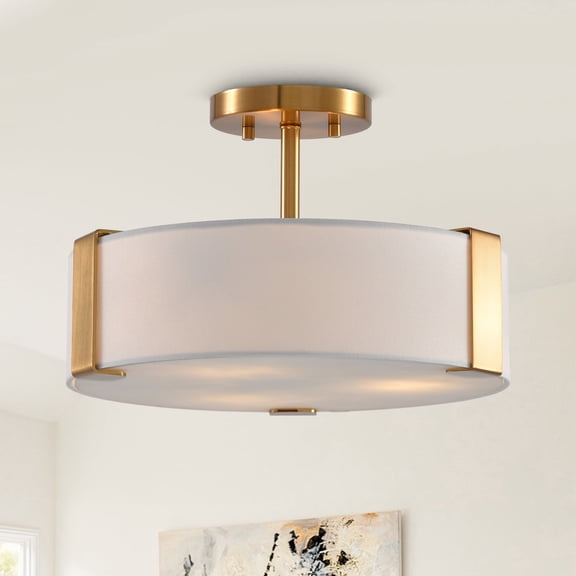 14" Modern Gold Semi-Flush Mount Ceiling Light for Bedroom, Hallway and Living Room