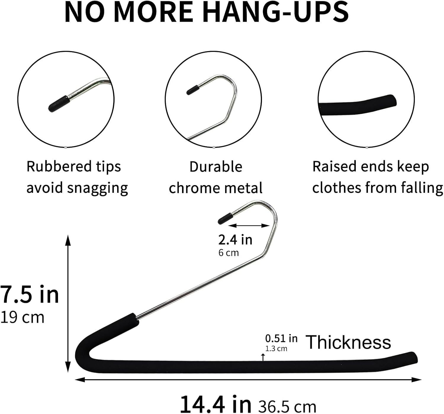 Non-Slip Sponge Padded Pants Hangers, Open-Ended Heavy Duty Metal Clothes Hangers for Jeans & Trousers - 10 Pack, No Crease Design