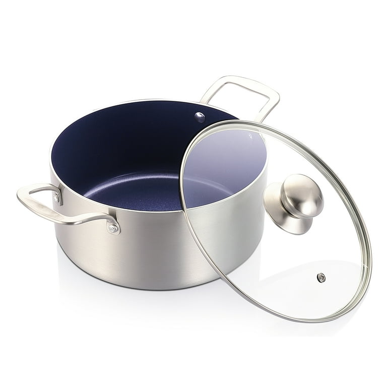 Eternal Living Nonstick Stock Pot Stainless Steel and Ceramic Infused  Cooking Pot with Lid, Blue 4.5 qt