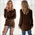 thumbnail image 5 of Women Warm Sweater Solid Color O Neck Loose Cotton Knitted Pullover Long Sweater Casual Oversize Blouse Ladies Hipster Clothing, 5 of 6