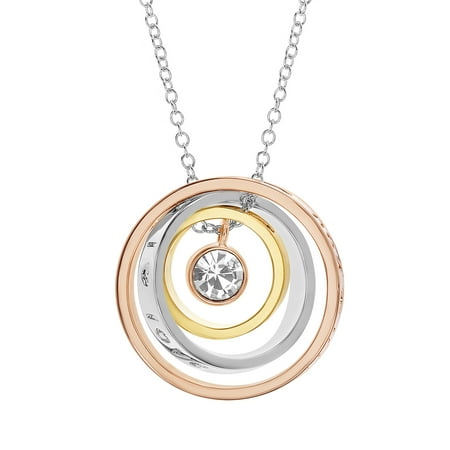 Swarovski Pave Circles Necklace Lesa Michele Women's Faceted Crystal Tri Color Open Circle Dangle 18.5