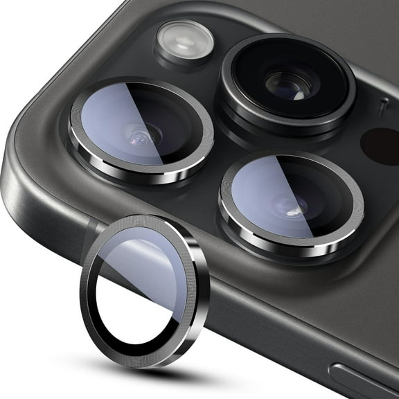 Camera Lens Protector for iPhone 15 Pro Max/ iPhone 15 Pro, Black Metal Glass Cover Film