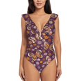thumbnail image 2 of Yiaed Buffalo Plaid and Butterflys Print Women's Ruffled One Piece Swimsuit V Neck Swimwear Slimming Monokini for Woman-Small, 2 of 8