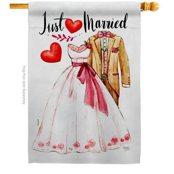 Breeze Decor  Just Married Celebration Wedding Double-Sided Garden Decorative House Flag, Multi Color