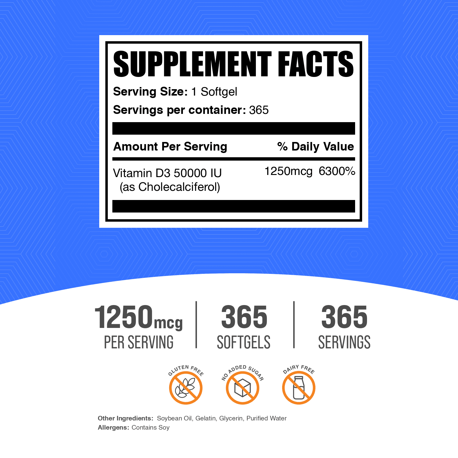 BulkSupplements Vitamin D3 50,000 IU Softgels - Vitamin Supplement, Immune Support - 365 Count