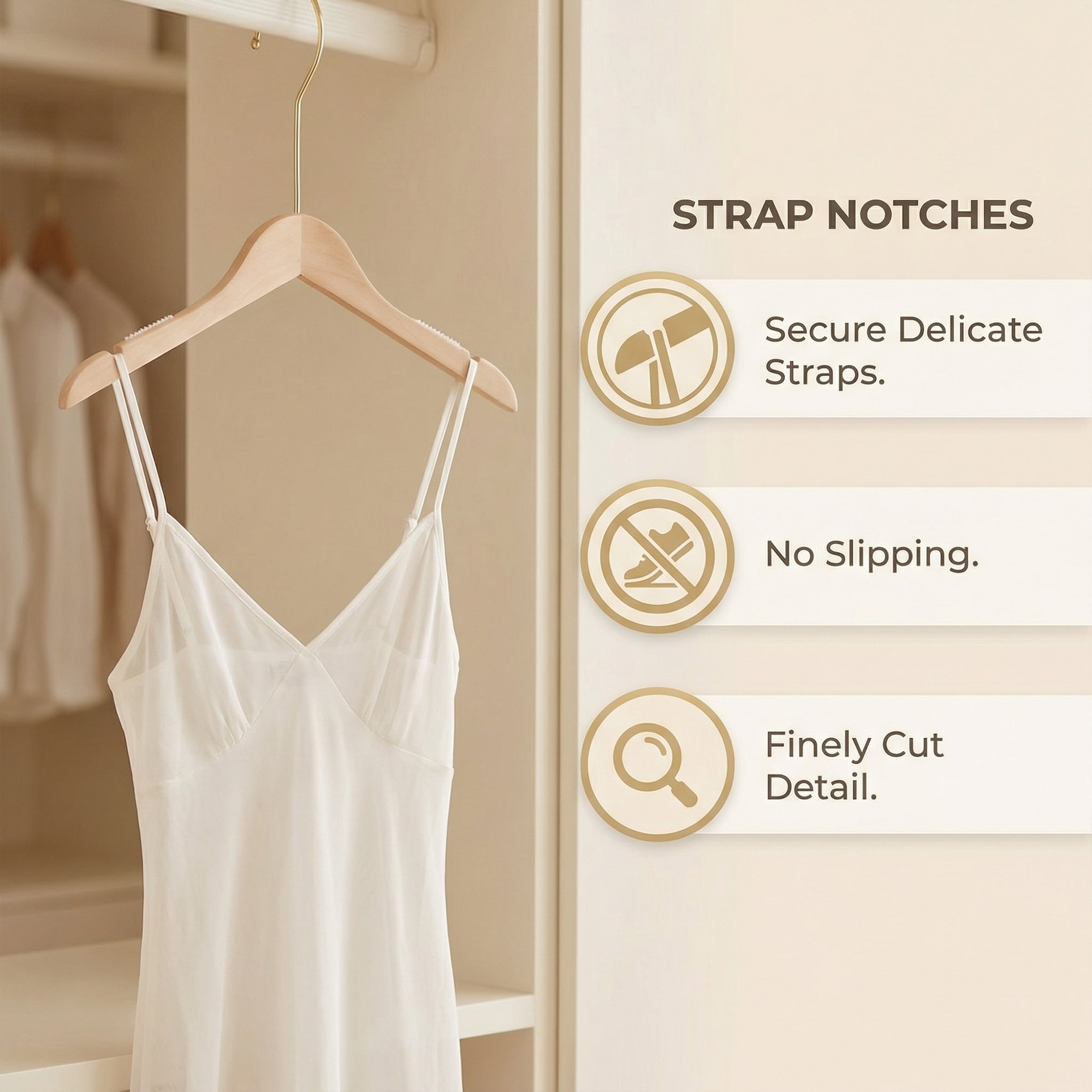 Unique Bargains 2 Pcs Wood Non-Slip Durable Space Saving Clothes Hangers Beige 15"x5.9"