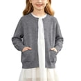 thumbnail image 2 of Puntoco Girls Preppy Knit Cardigan Button-Up Sweater Coat with Pockets Gray 160(12-13 Years), 2 of 9