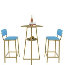 Topcobe Bar Table and Chairs 3 Piece Sets, Bar Table with Storage Function, Sponge Made Seat Cushions and Backrests, Modern Furniture for Indoor, Blue