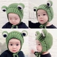 thumbnail image 4 of Gorros de punto de rana gruesa de felpa para niños, con pompón gorros de invierno, tejido de ganchillo grande para bebé, niño y niña, gorro de disfraz de Navidad, 4 of 4