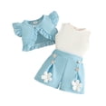 thumbnail image 2 of LYHaoo Toddler Girls Fly Sleeve Ruffles Coat Vest Tops Skirts Floral Shorts Outfits Girls Outfit Sets Sizes 9-12 Months(Blue), 2 of 6