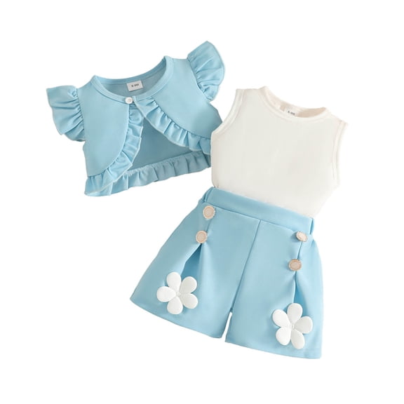 Tiijoy Infant Girls Outfits Ruffles Cardigan Coat Tank Top Shorts 3Pcs Set, Sizes 9-12M