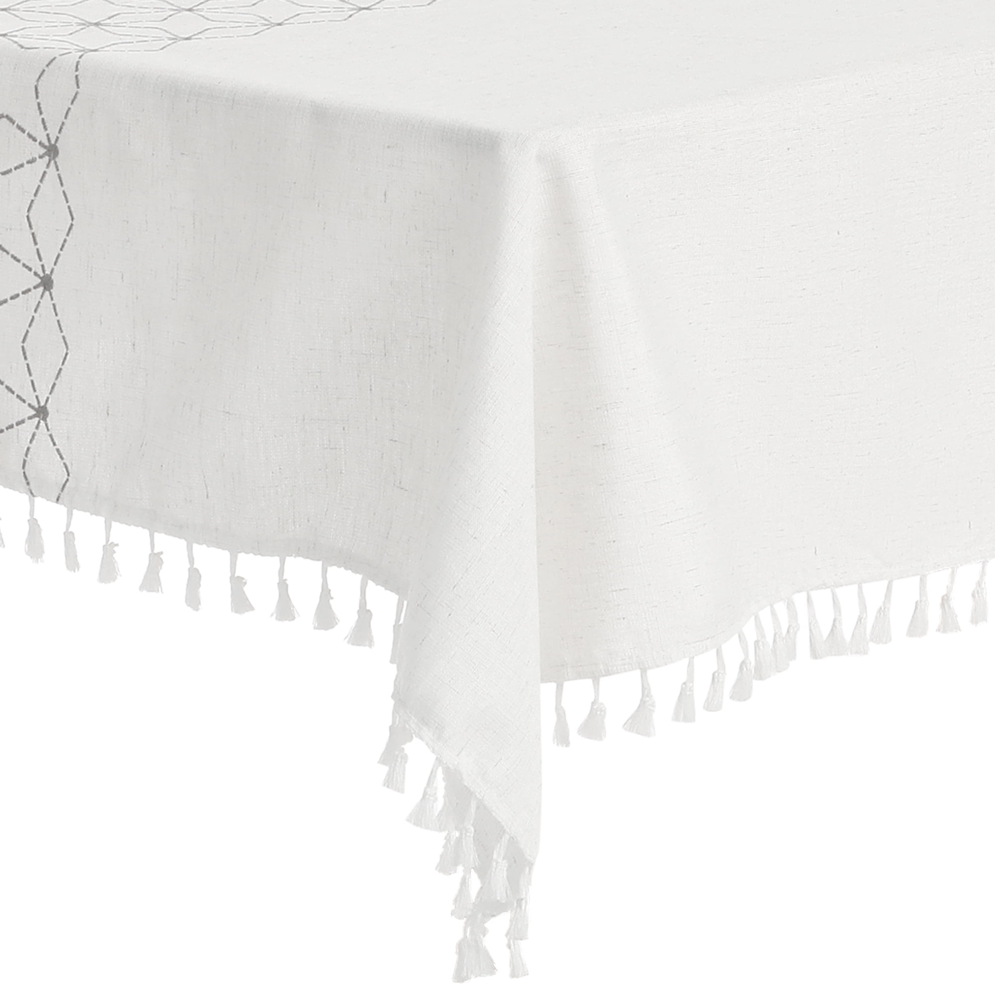 Unique Bargains Rustic Tablecloth Cotton Linen Waterproof Table Cover with Tassels, Diamond Grey 55"x55"