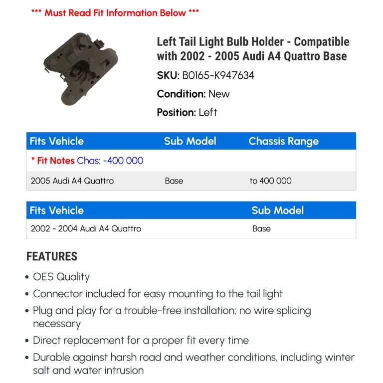 Genuine Audi Headlight Corner Light Bulb Holder – Fits A4 A3 TT RS4 2004 (Left Or Right, 8E0941669)