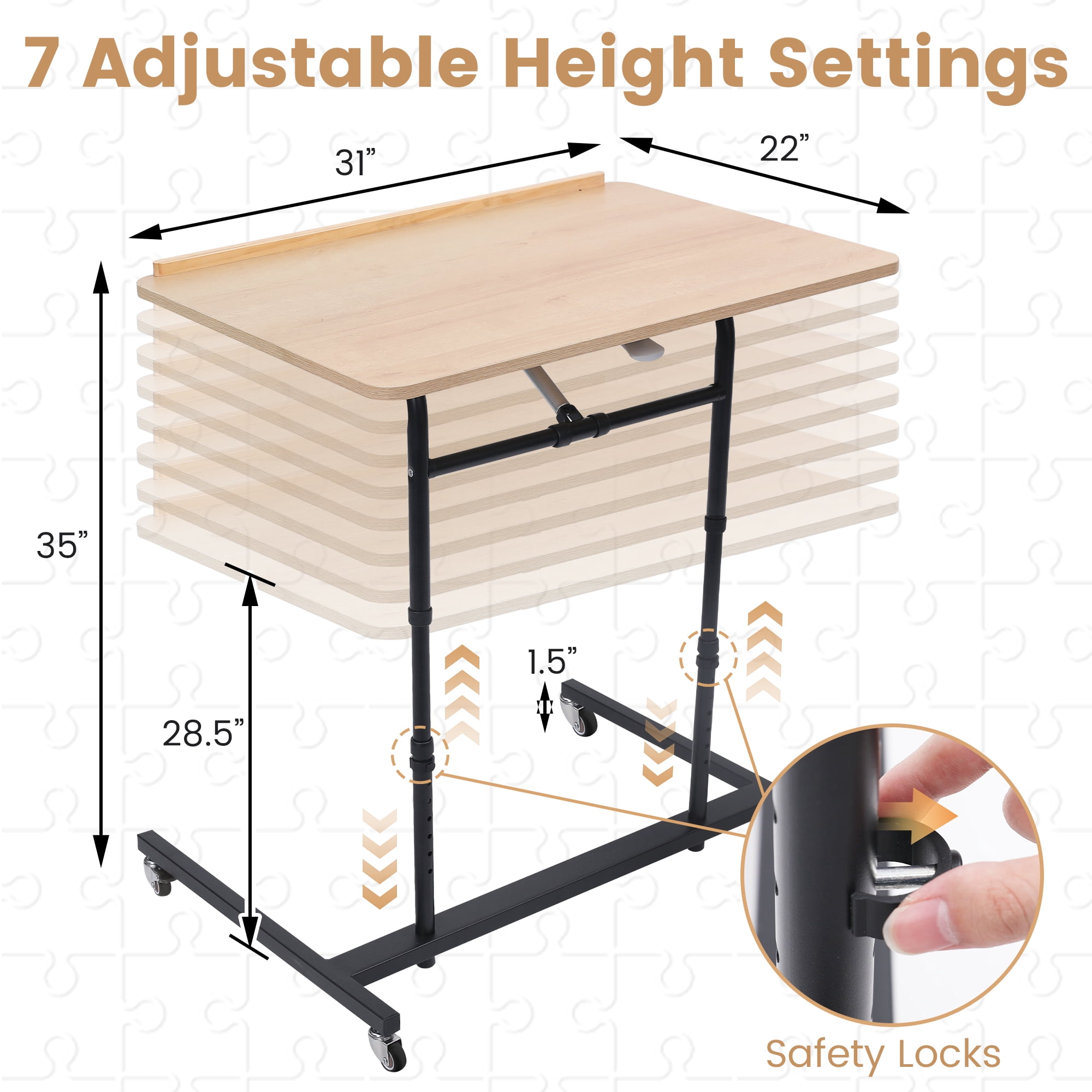 KROFEM Extra Large Rolling Puzzle Table with Wheels, Adjustable Height, Pneumatic Tilt, Fits 1500 Pieces, Portable Puzzle Cart, Black