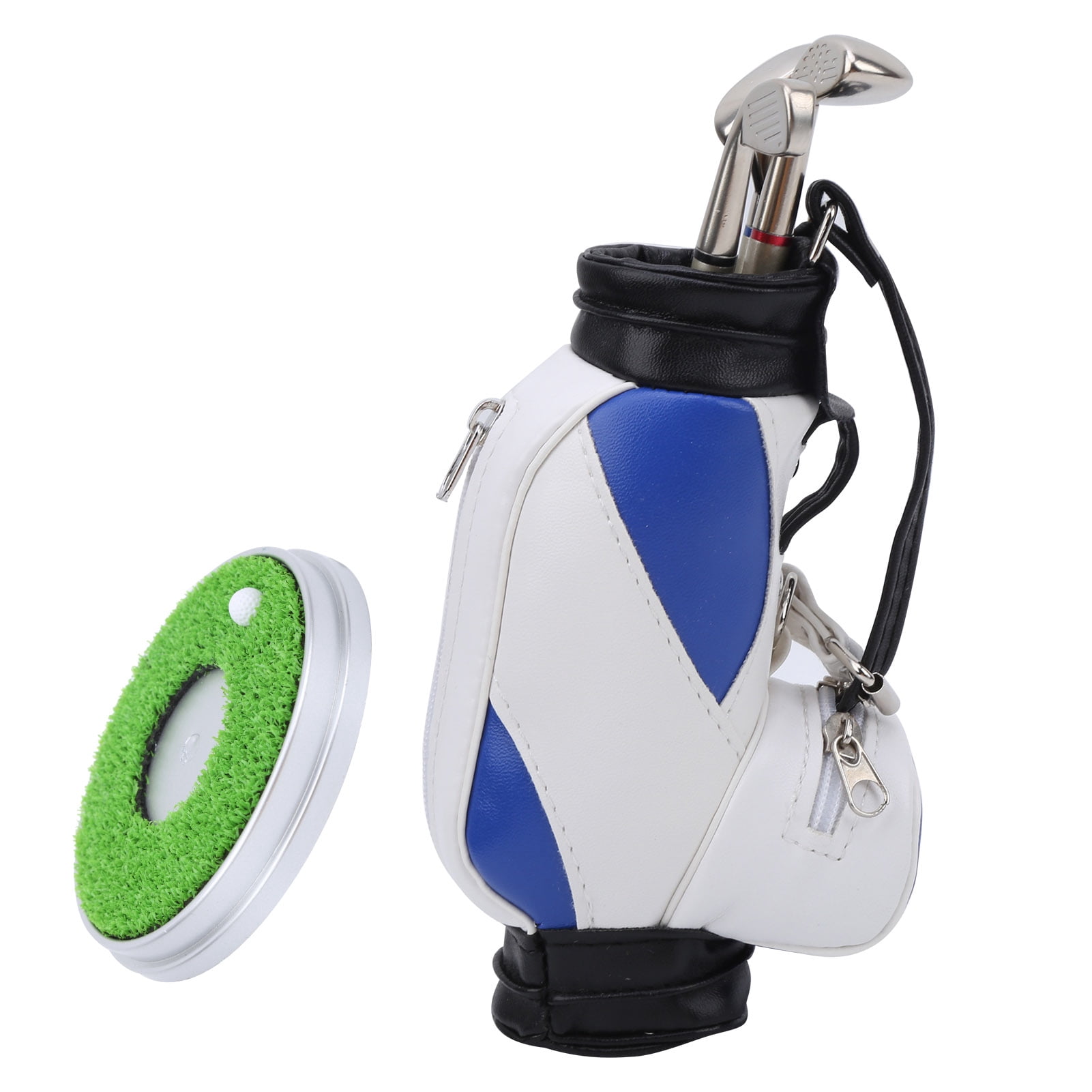 Mini Desktop Zinc Alloy Golf Bag Pen Holder Base with Golf Pens Souvenir Set GiftBlue White