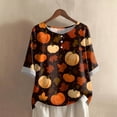 thumbnail image 7 of Towmus Womens Tops Clearance Under $10 Women Halloween Print Button Crew Neck Short Sleeve Fall T-Shirts Graphic Tee Tops, 7 of 7