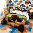 thumbnail image 2 of Meiyoeat Graffiti Monster Truck Queen Comforter Set 3 Pieces for Boys,Checkered Race Flag Comforter Sets Queen,orange green,Reversible,1 Comforter and 2 Pillowcases,1 Comforter and 2 Pillowcases, 2 of 6
