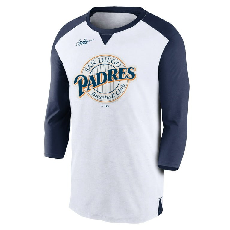 Men's Nike White/Navy San Diego Padres Rewind 3/4-Sleeve T-Shirt