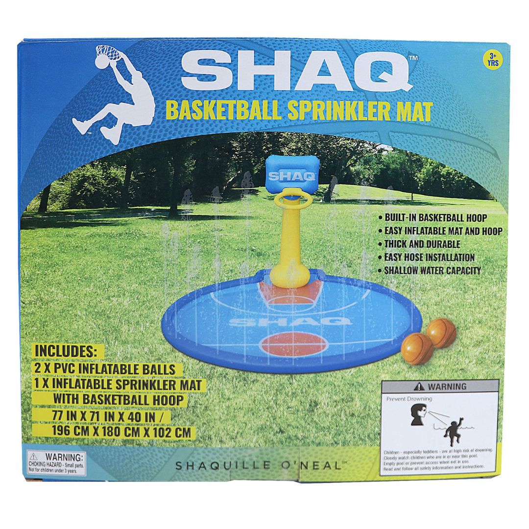 SHAQ Basketball Sprinkler Fun Mat for Kids Outdoor Water Play Pool Splash Game Perfect for Summer Cooling Fun Interactive Water Sports Durable Easy Setup Safe for Children Ages 3 and Up