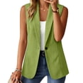 thumbnail image 2 of Olyvenn Womens Notch Lapel Single Button Sleeveless Blazer Vest, Mid Length Straight Cut Side Hand Pockets Tailored Fit Army Green L, 2 of 7