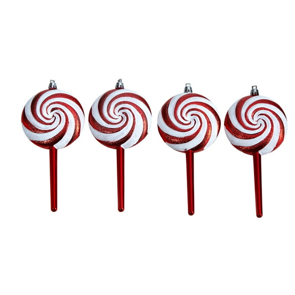 Nearly Natural Candy Cane Lollipop Red Polystyrene Christmas Decorative Accent Ornaments, 4 Count (7")