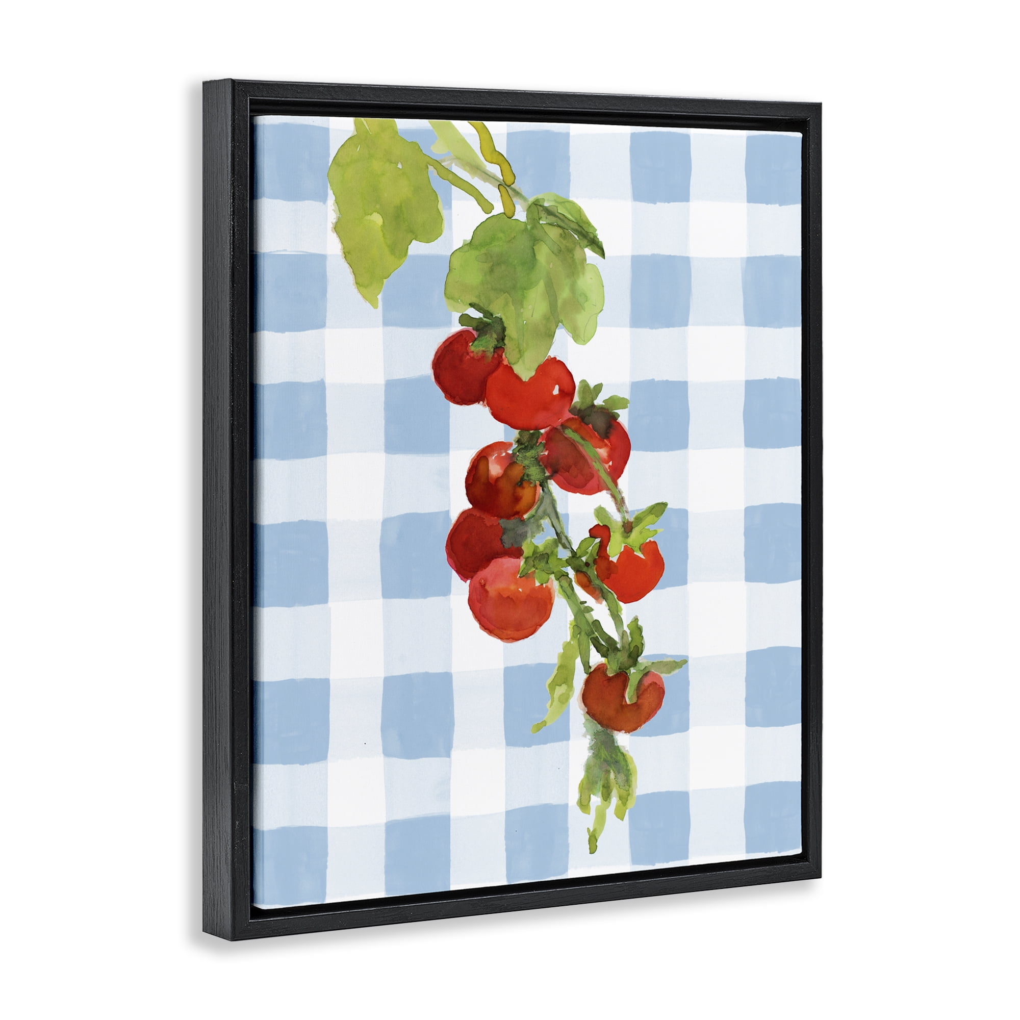 Stupell Industries Vine Ripe Tomatoes on Plaid Black Framed Floater Canvas Wall Art, design by Lanie Loreth