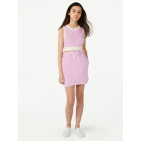 Free Assembly Girls Cropped Terrycloth Tank Top & Dolphin Hem Skirt, 2-Piece Set, Sizes 4-18