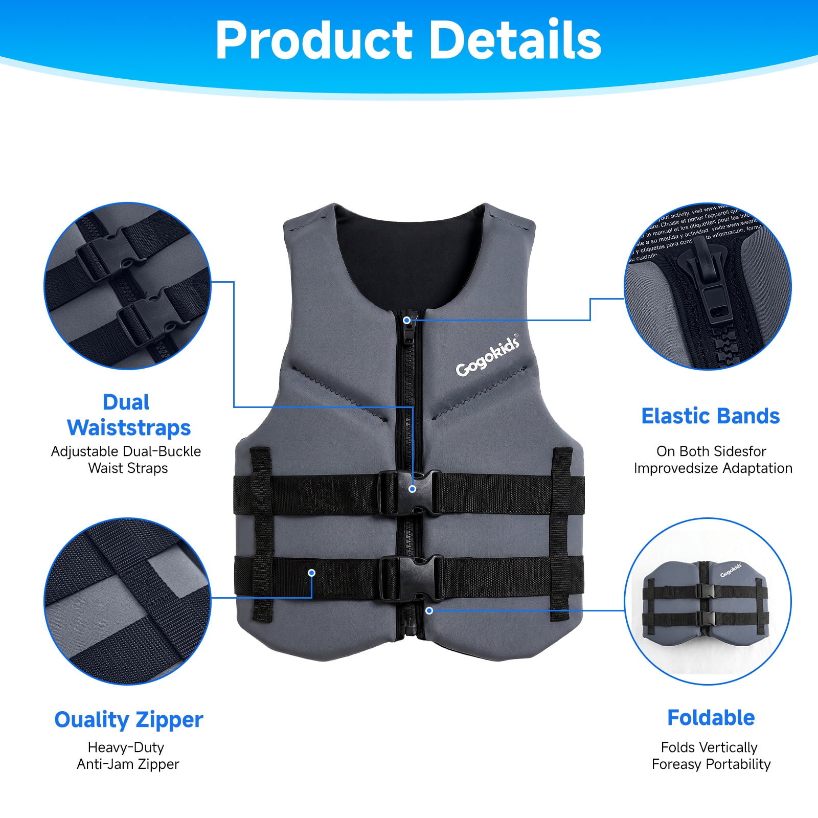 Gogokids Life Jacket Swim Vest for Adult Women men,Foldable Buoyancy Vest with Dual Buckle,Float Jacket for Boating,Kayaking,Swimming,Paddle and Fishing