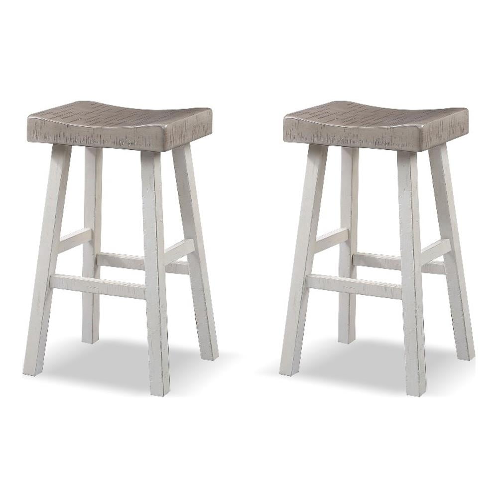 Furniture of America Quyra Solid Wood Indoor Saddle 30.5-inch Bar Stools, Gray and White (Set of 2)