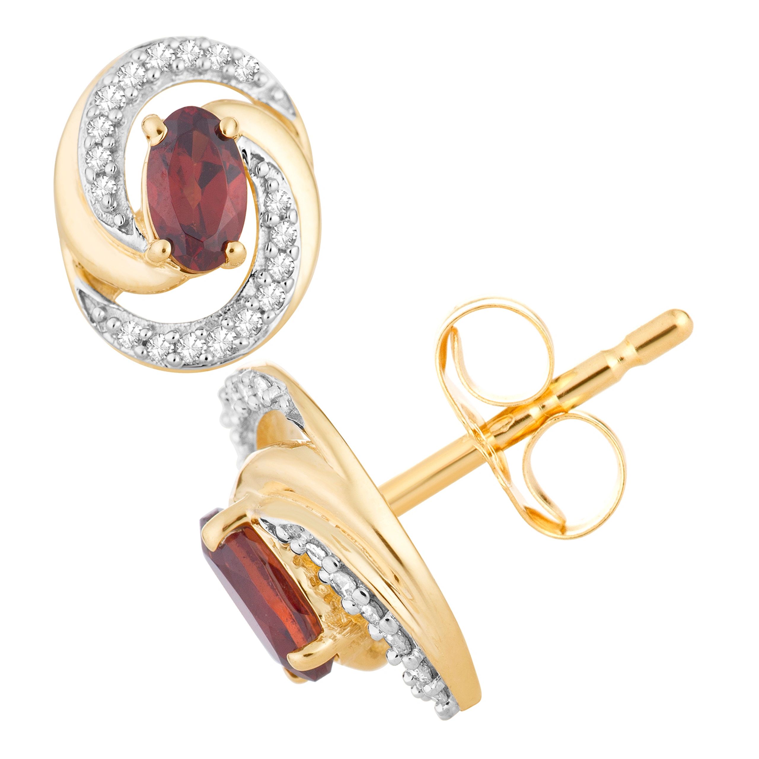 10k Gold Garnet & 1/10 Carat T.W. Diamond Swirl Stud Earrings