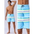 thumbnail image 4 of DARING DIVA Men's Color Block Drawstring Waist Pool Beach Striped Swimming Shorts 28 Light Blue, 4 of 6