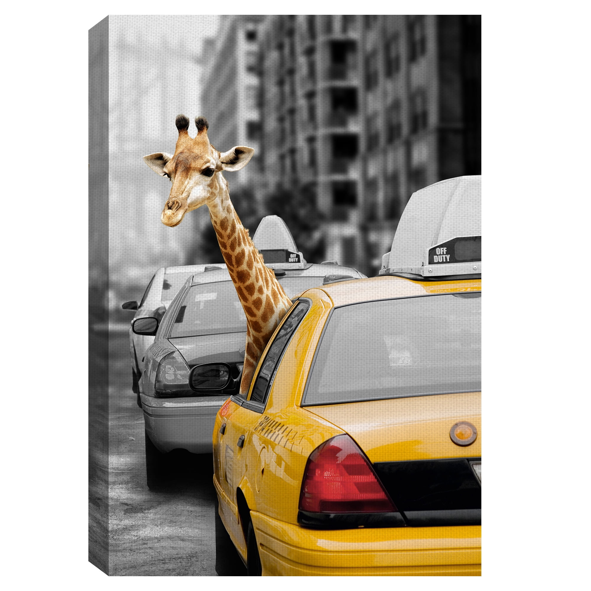 Masterpiece Art Gallery Urban Jungle Giraffe In Taxicab by Belle Maison Canvas Art Print 24" x 36"