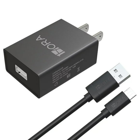Combo Cargador Carga Rápida 1Hora y Cable Micro USB V8 1Hora Negro