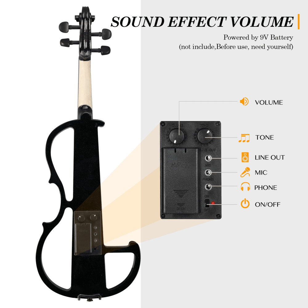 Tcbosik 4/4 Full Size Electric Violin Set with Headphone and Connecting Line for Beginner Adults, Fiddle with Bow, Case and Rosin, Black