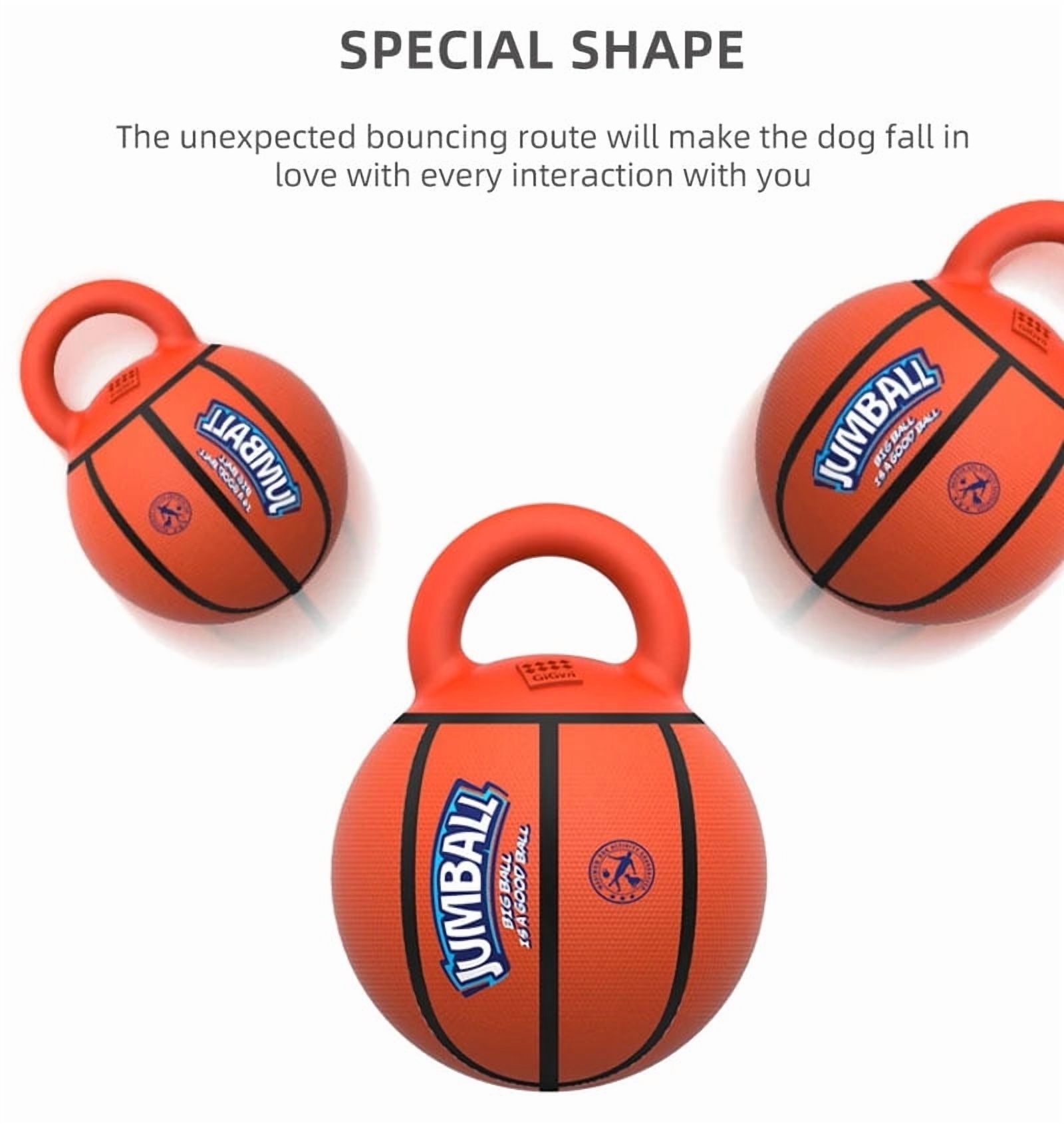 GiGwi Jumball Rubber Basketball Dog Toy with Handle High Visability Throw Fetch Toy Dog Ball