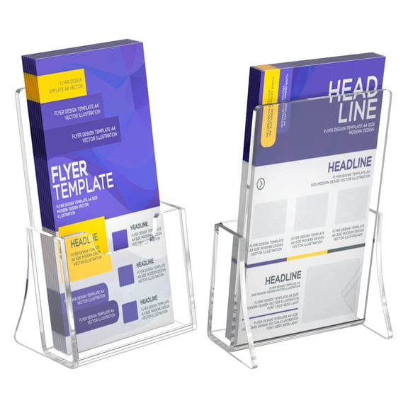 NIUBEE Acrylic Brochure Holder for 4 Inch Trifold Pages, Thicker Countertop Acrylic Paper Holder, Flyer Display Stand for Magazine, Pamphlet, Booklets, Menu, Journals, 2 Pack