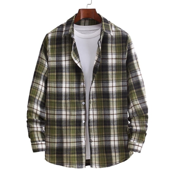 QUINDOS Shirts for Men,Men Fall And Winter Fashion Casual Plaid Loose Youth Long Sleeve Turndown Collar Comfort Workout T Shirt