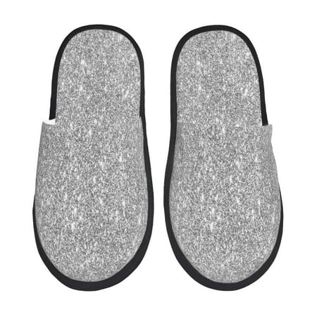 Balery GlitterSilver Slient Indoor Furry Fleece Comfort House Shoes Soft Non-Slip Home Shoes Cotton slippers House Slippers-- Large