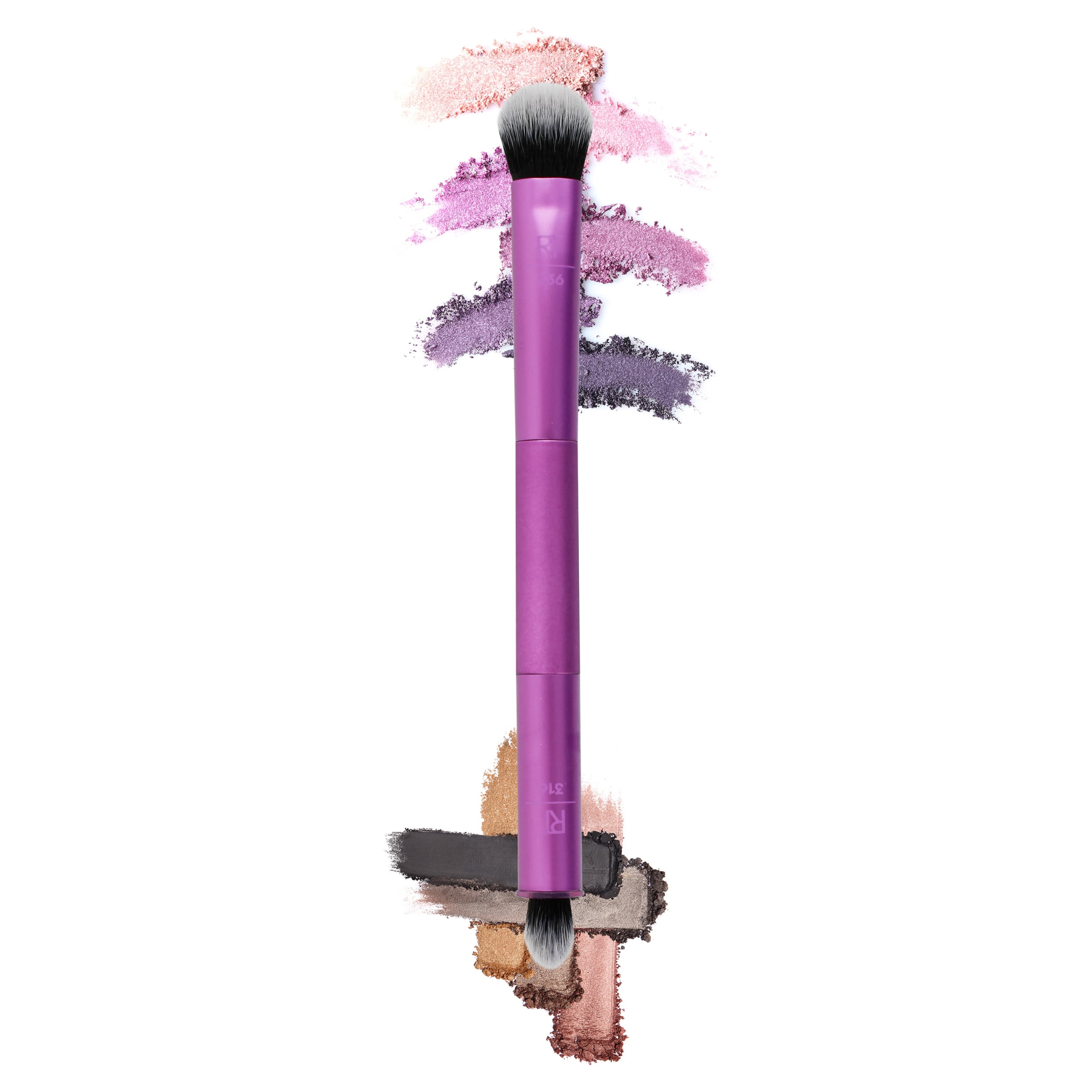 Real Techniques Blend & Define Dual Ended Makeup Brush, For Well Blended Eye Looks, Use With Eye Shadow, Purple, Aluminum Handle and Soft Bristles, 1 Count