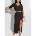 thumbnail image 5 of Half Sleeve V Neck Crop Top High Slit Skirt, 5 of 9