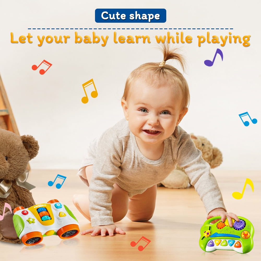 Musical Baby Toys 6 to 12 Months, Baby Piano Light Up Animal Musical Toys for Toddlers 1-3 Baby Infant Toddler Kids Piano,4pcs Cartoon Wooden Whistle Musical Instrument Toy Keychain Gift