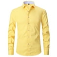 thumbnail image 4 of Mens Pique Shirts Tops Pure Color Long Sleeve Button Down Lapel Mens Formal Shirts,Yellow,2XL, 4 of 4