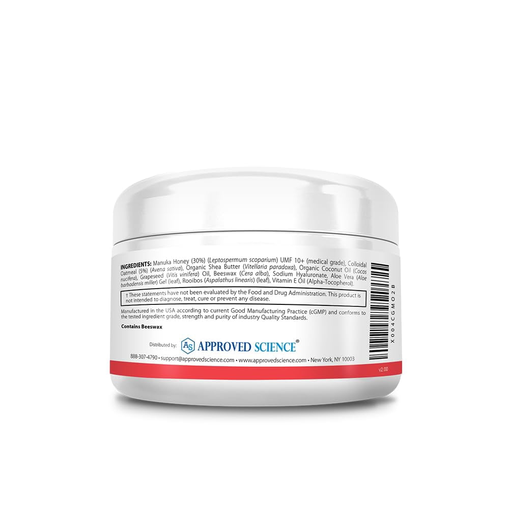 Approved Science Eczaprin Balm - 30% Manuka Honey (UMF 10+), 5% Colloidal Oatmeal - Gentle Formula for Dry, Itchy Skin - for All Skin Types - Paraben-Free, Non-GMO, Soy-Free, Wheat-Free - 2 fl. Oz.