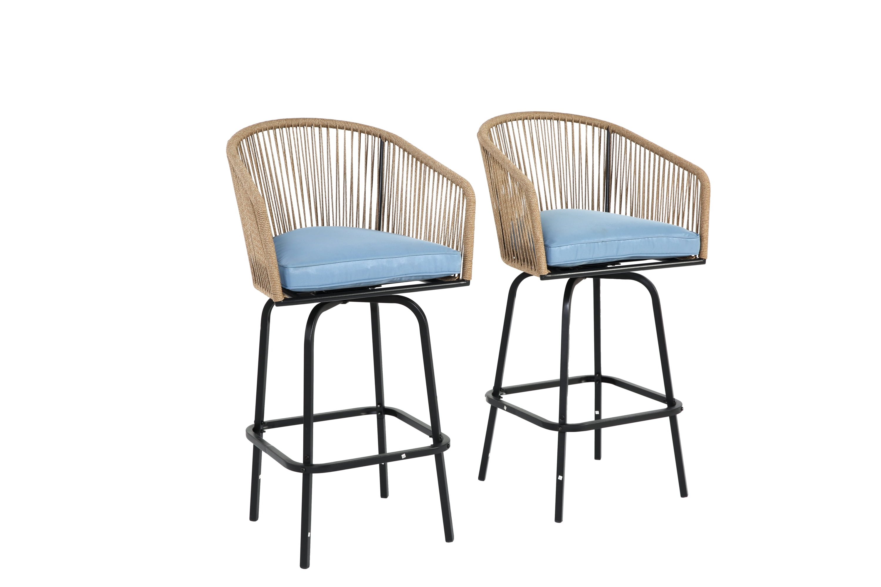 MOONMISS Outdoor Patio 360°Swivel All Weather Rattan Bar Stools(set of 4) with Backrest-Blue