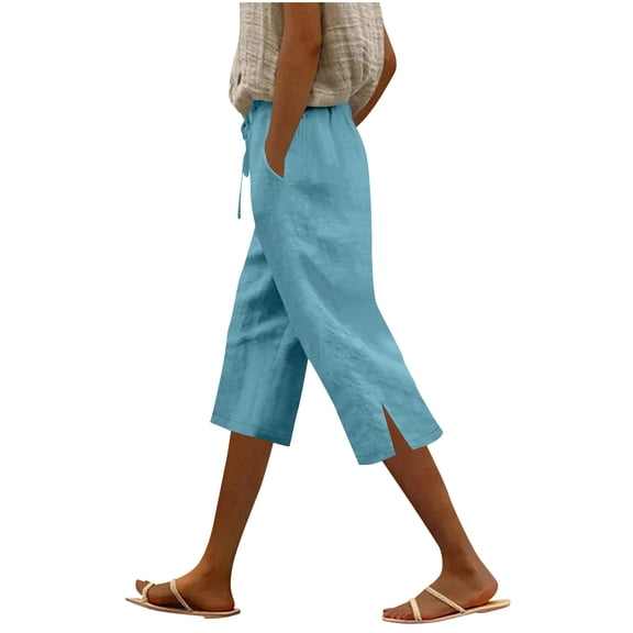 Cavosen Capris for Women Elastic Waist Plus Size Capris Wide Leg Pants Solid Lightweight Breathable Pants
